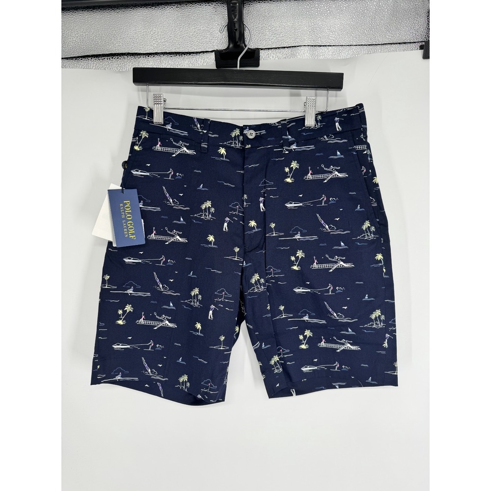 Polo Golf Ralph Lauren Chino Shorts Navy All Over Print AOP Graphic Beach Sz 30